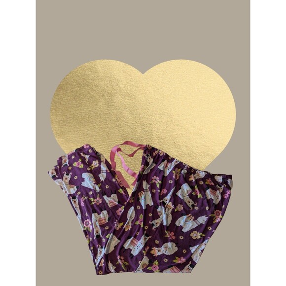 Bobbie Brooks Pajama Pants Womens M Purple Sheep Goats Flowers Polyester Bottoms - Picture 1 of 5
